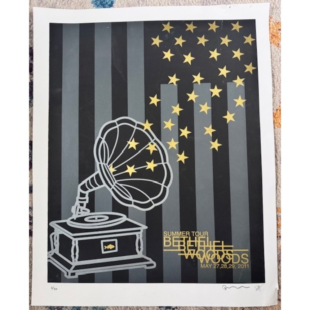 Phish Bethel Woods 2011 Summer Tour Poster Signed Numbered 7/40 Gramophone Gold